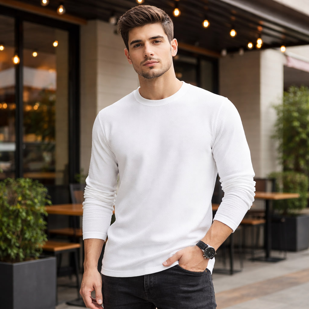 بلوز مردانه آستین بلند سفید مدل Atra