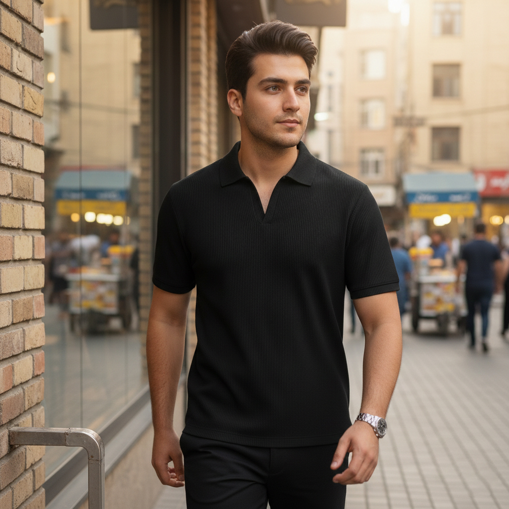 تیشرت میله ای یقه دار tavar-مشکی