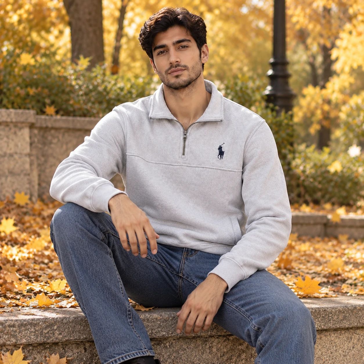 دورس مردانه نیم زیپ سلانیک یقه دار مدل POLO-طوسی